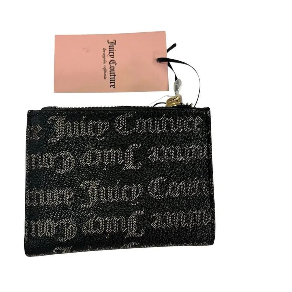 Juicy Couture Women's Black Brown  Zip Card Case Wallet Logo Accents